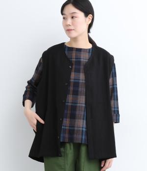 ポリレーヨンナイロンVネックオーバーベスト(ブラック-ONESIZE)