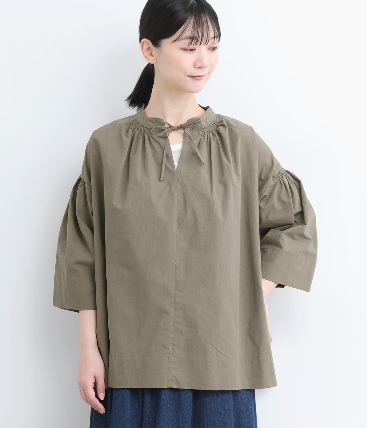 コットンひも付きフレアブラウス(グレー-ONESIZE)