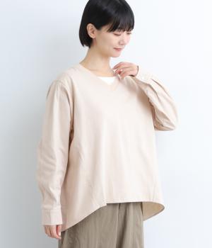 ベビーオンスコットン布帛切替Ｖネックプルオーバー(ライトベージュ-F)