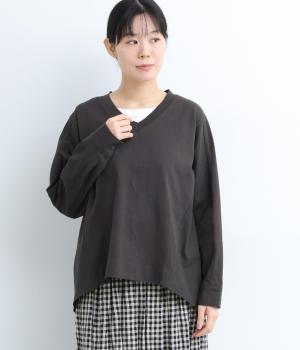 ベビーオンスコットン布帛切替Ｖネックプルオーバー(チャコール-F)