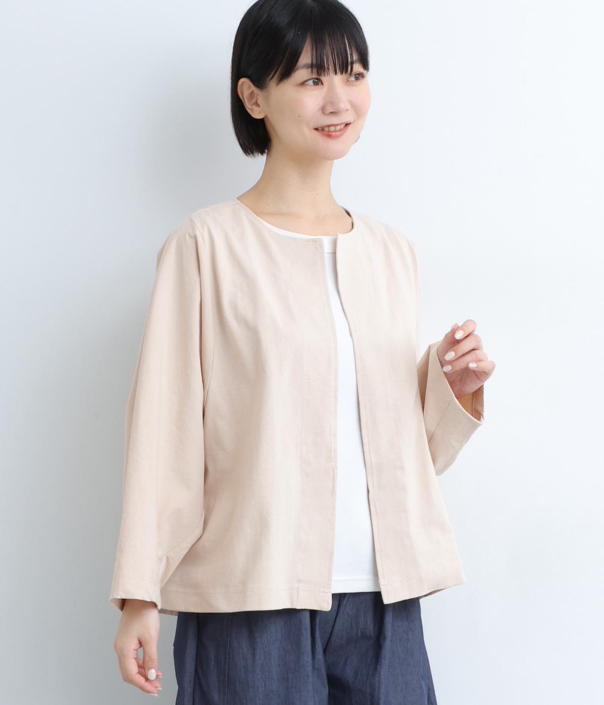 ベビーオンスコットン布帛切替カーディガン(ライトベージュ-F)