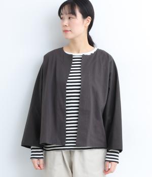 ベビーオンスコットン布帛切替カーディガン(チャコール-F)