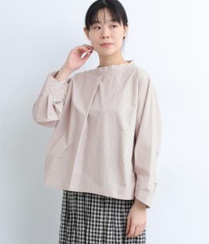 40コットンバイオショールネックラウンドヘムブラウス(ライトベージュ-F)