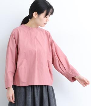 40コットンバイオショールネックラウンドヘムブラウス(ピンク-F)