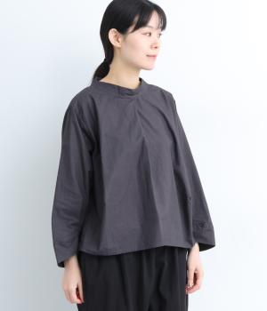 40コットンバイオショールネックラウンドヘムブラウス(ネイビー-F)