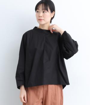 40コットンバイオショールネックラウンドヘムブラウス(ブラック-F)