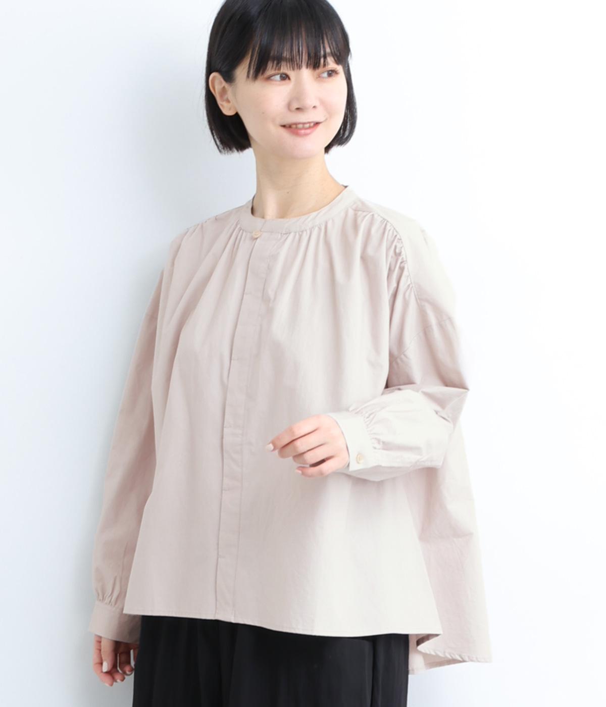 40コットンバイオ比翼ギャザーブラウス(ライトベージュ-F)