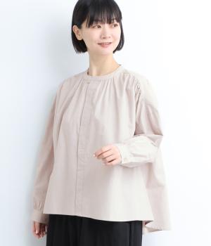 40コットンバイオ比翼ギャザーブラウス(ライトベージュ-F)