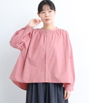 40コットンバイオ比翼ギャザーブラウス(ピンク-F)