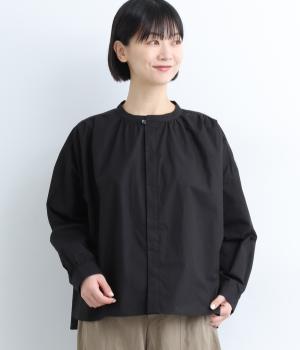 40コットンバイオ比翼ギャザーブラウス(ブラック-F)