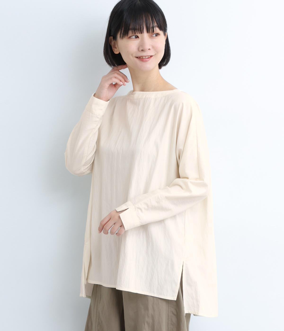 レーヨンナイロンツイルショールネック背面タックブラウス(オフホワイト-F)