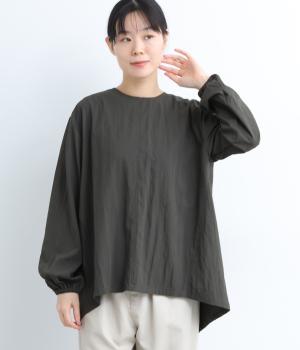 レーヨンナイロンツイル背面ギャザーネックブラウス(チャコール-F)