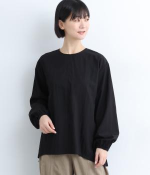 レーヨンナイロンツイル背面ギャザーネックブラウス(ブラック-F)