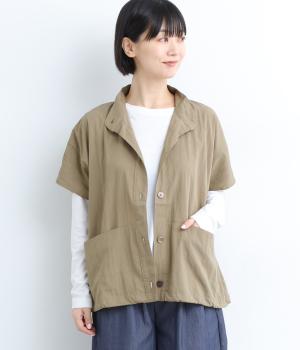 レーヨンナイロンツイルショールネック前開きベスト(グレイベージュ-F)