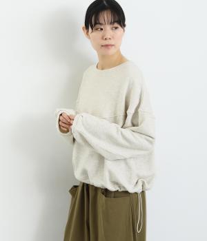 スラブメランジ裏毛ラウンド切替裾絞りプルオーバー(トップホワイト-F)