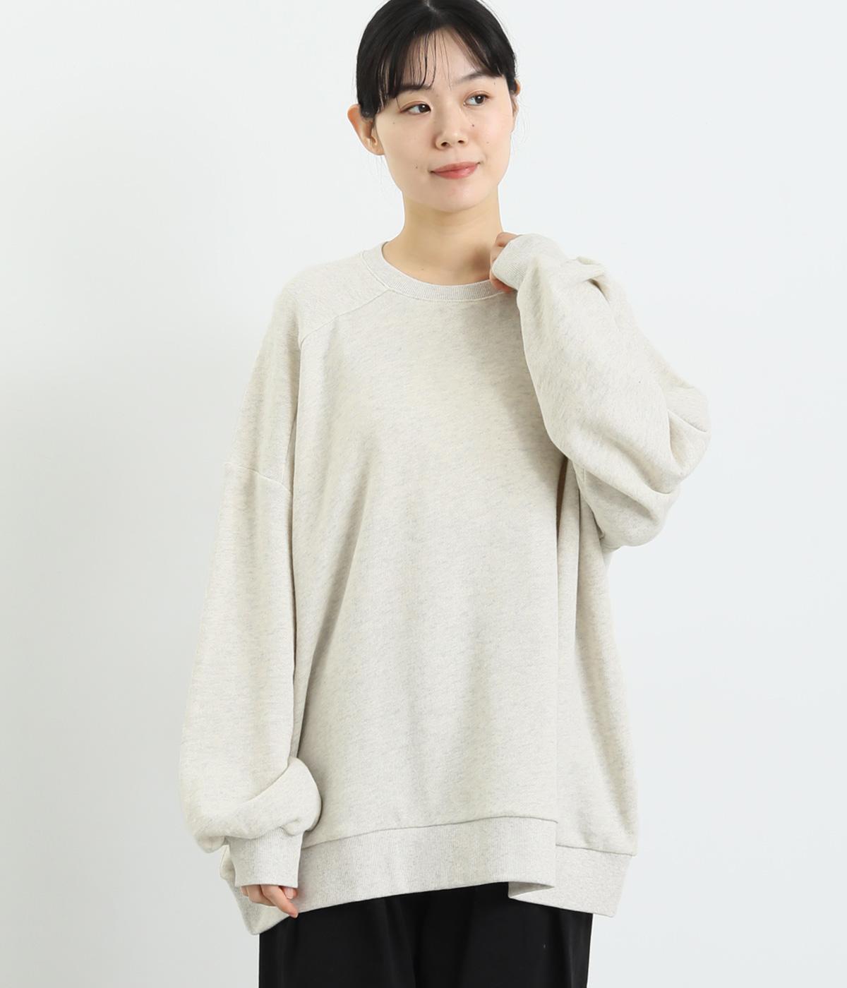 スラブメランジ裏毛袖裾リブボックスプルオーバー(トップホワイト-F)