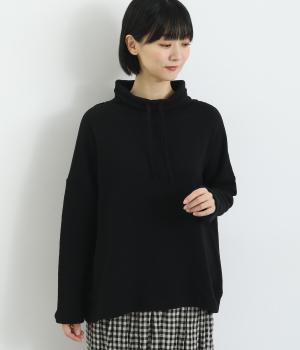 スラブメランジ毛ひも付きタートルネックプルオーバー(ブラック-F)