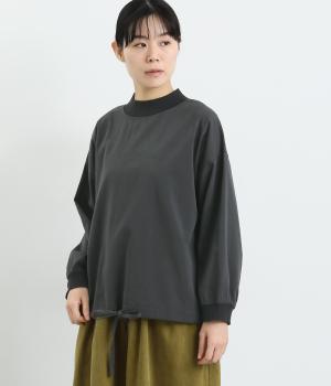 コットンレーヨン起毛ツイルバイオリブ襟裾絞りプルオーバー(チャコール-F)
