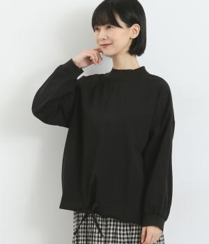 コットンレーヨン起毛ツイルバイオリブ襟裾絞りプルオーバー(ブラック-F)