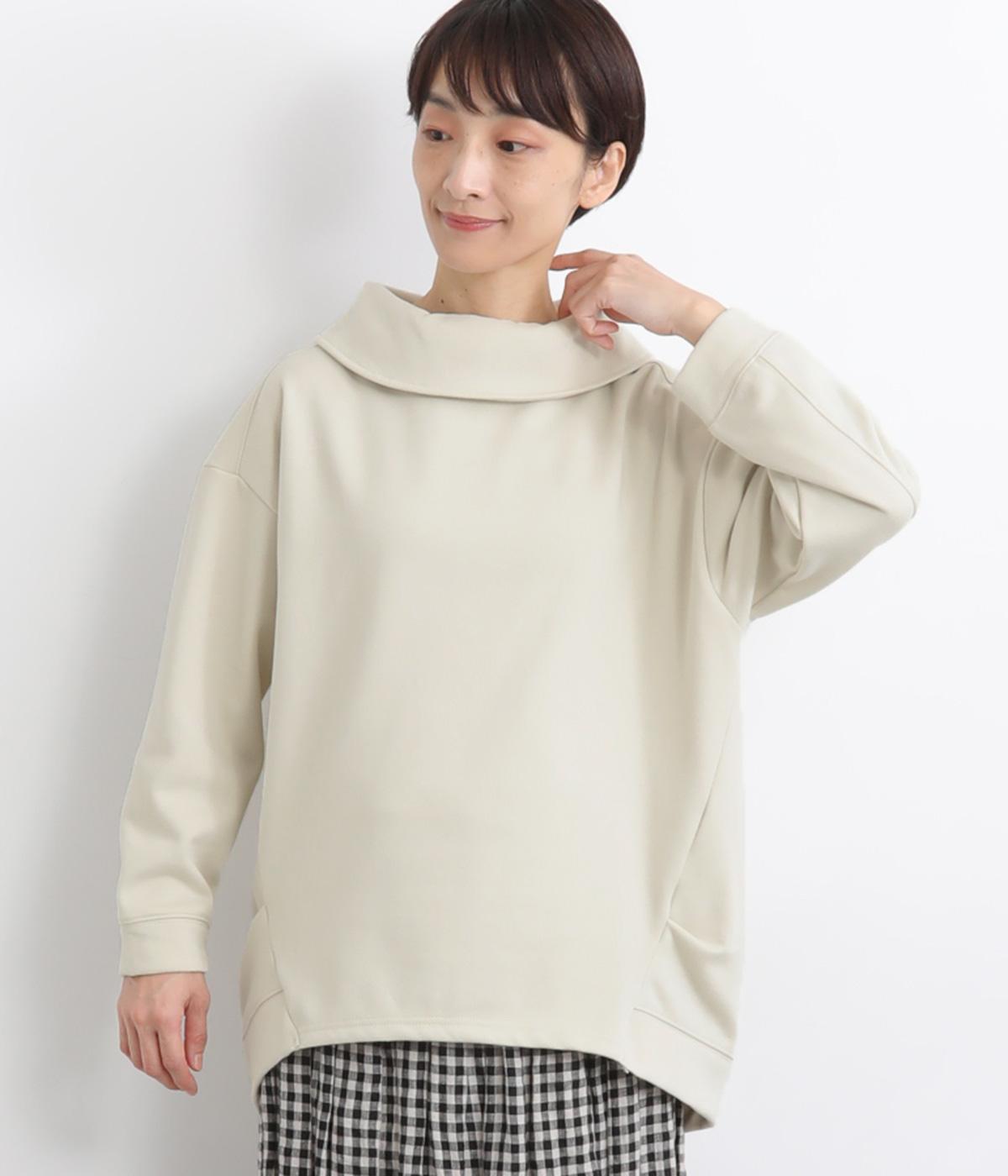 ベロア裏毛ロールネックチュニック(ライトベージュ-F)