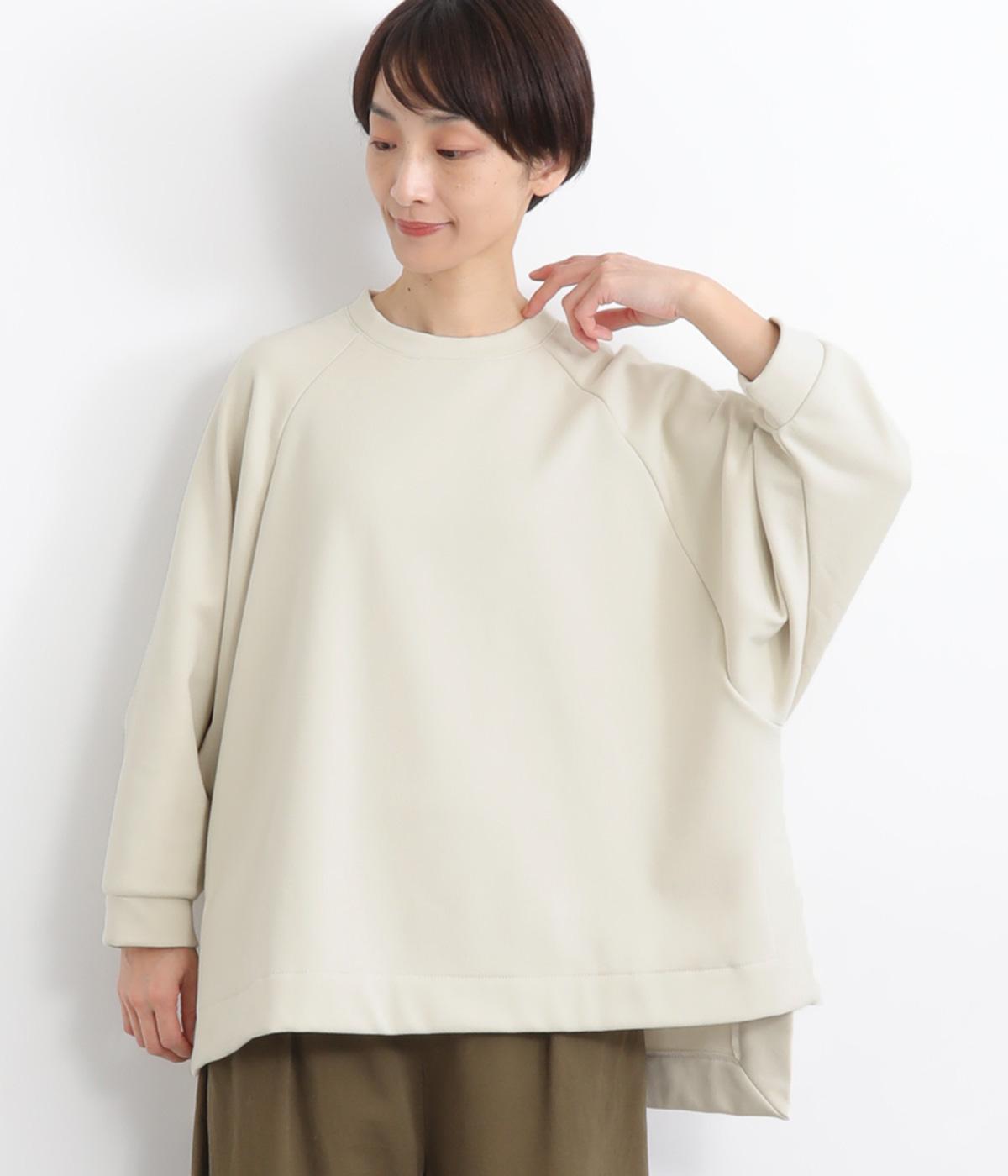 ベロア裏毛ラグラン前後差プルオーバー(ライトベージュ-F)