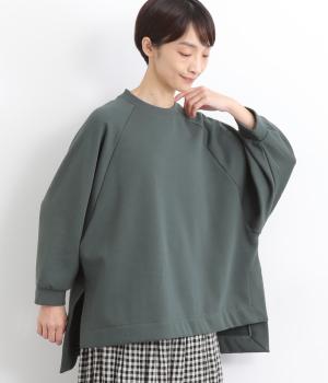 ベロア裏毛ラグラン前後差プルオーバー(ダークグリーン-F)