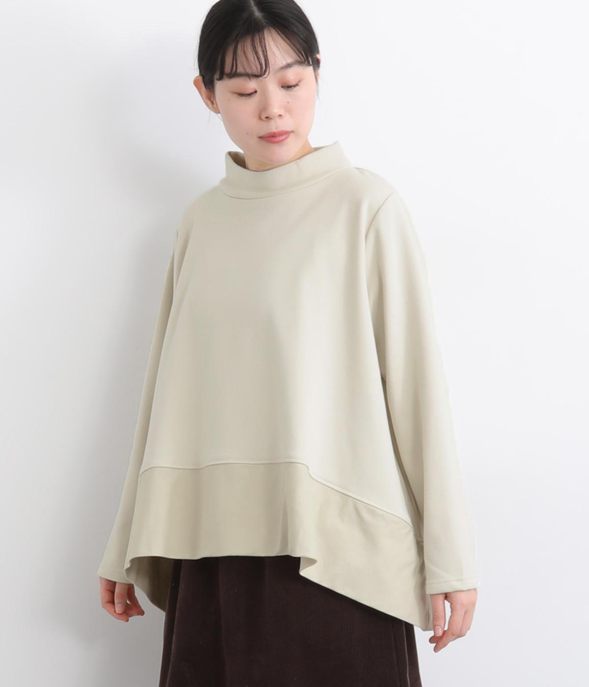 ベロア裏毛シャーリングネック裾切替プルオーバー(ライトベージュ-F)