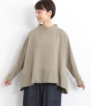 ベロア裏毛シャーリングネック裾切替プルオーバー(グレイベージュ-F)