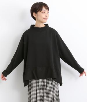 ベロア裏毛シャーリングネック裾切替プルオーバー(ブラック-F)