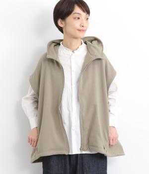 ベロア裏毛フード風ジップベスト(グレイベージュ-F)