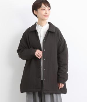 レーヨンナイロンツイル中綿シャツチュニック(ブラック-F)