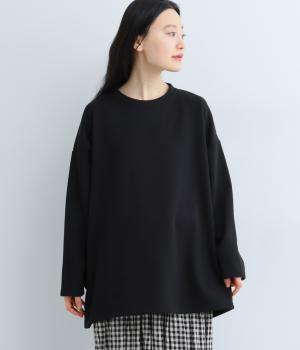 ベロア裏毛コットンツイルカットソー(ブラック-F)