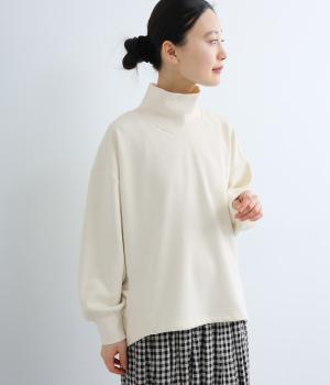 ベロア裏毛リブタートルネックカットソー(ライトベージュ-F)