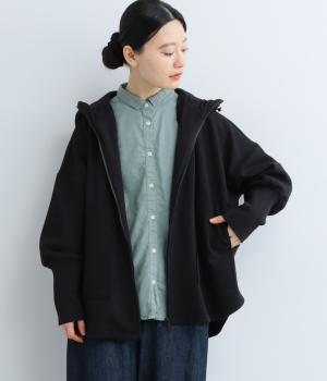 ベロア裏毛コットンツイルリブパーカー(ブラック-F)