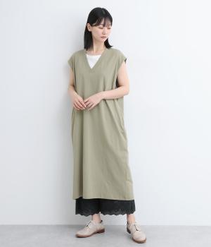 コットン天竺Vネックノースリーブワンピース