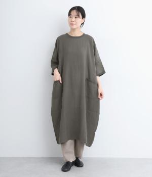 ポリレーヨンナイロンポケ付きボックスワンピース(チャコール-ONESIZE)