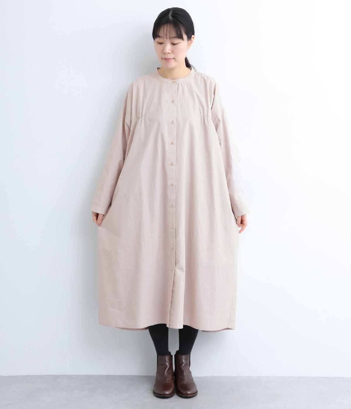 40コットンバイオギャザー前開きワンピース(ライトベージュ-F)