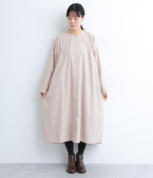 40コットンバイオギャザー前開きワンピース(ライトベージュ-F)