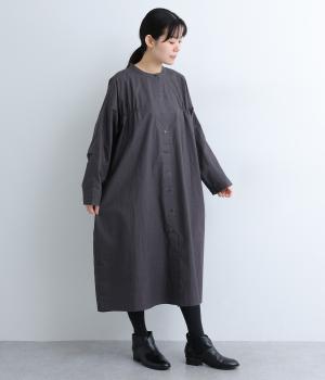 40コットンバイオギャザー前開きワンピース(ネイビー-F)