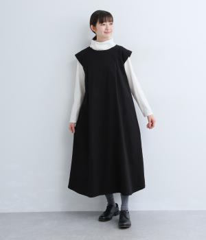 コットンツイルピーチ起毛ワンピース(ブラック-F)