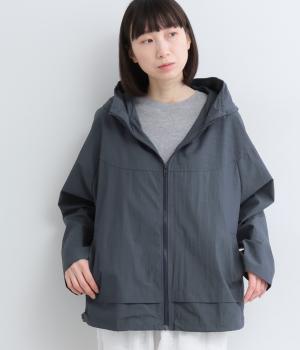 コットンナイロン　フード付きジャケット(ネイビー-F)