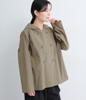 コットンナイロン　Wボタンフード付きジャケット