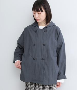 コットンナイロン　Wボタンフード付きジャケット(ネイビー-F)