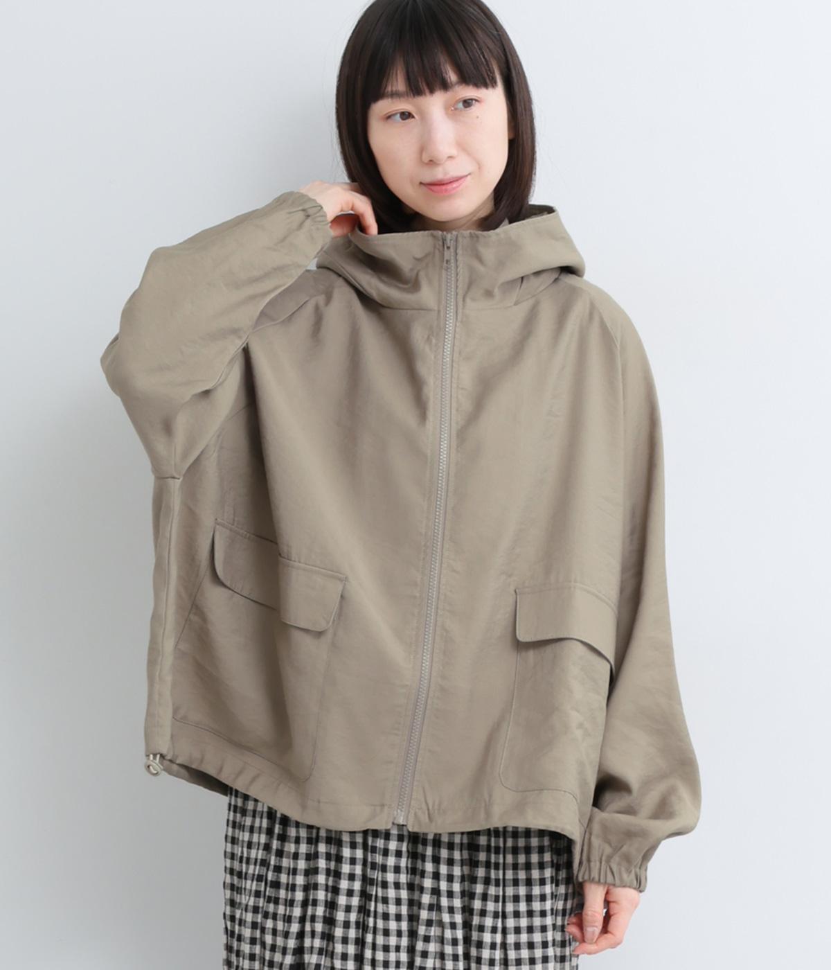 レーヨン混　スタンドフードジャケット(グレージュ-F)