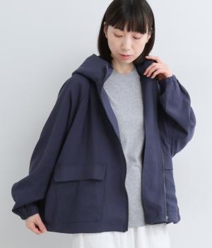 レーヨン混　スタンドフードジャケット(ネイビー-F)