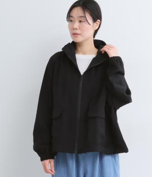 レーヨン混　スタンドフードジャケット(ブラック-F)