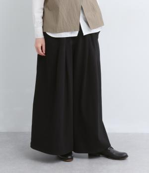 異素材切替　タックワイドパンツ(ブラック-F)