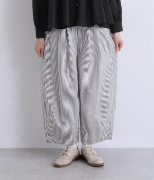 コットンナイロン　コクーンパンツ(グレー×ホワイト-F)