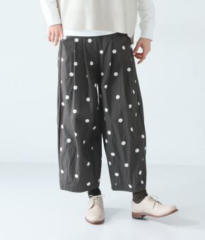 コットンナイロン　コクーンパンツ(ブラック×オフホワイト-F)