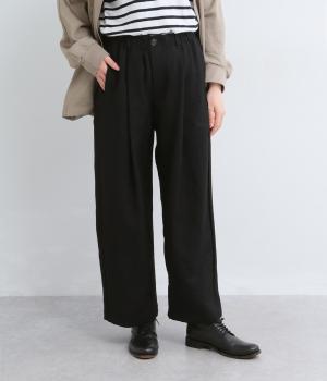 レーヨン混　タックワイドパンツ(ブラック-F)